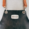 bespoke leather BBQ apron with name in black color 