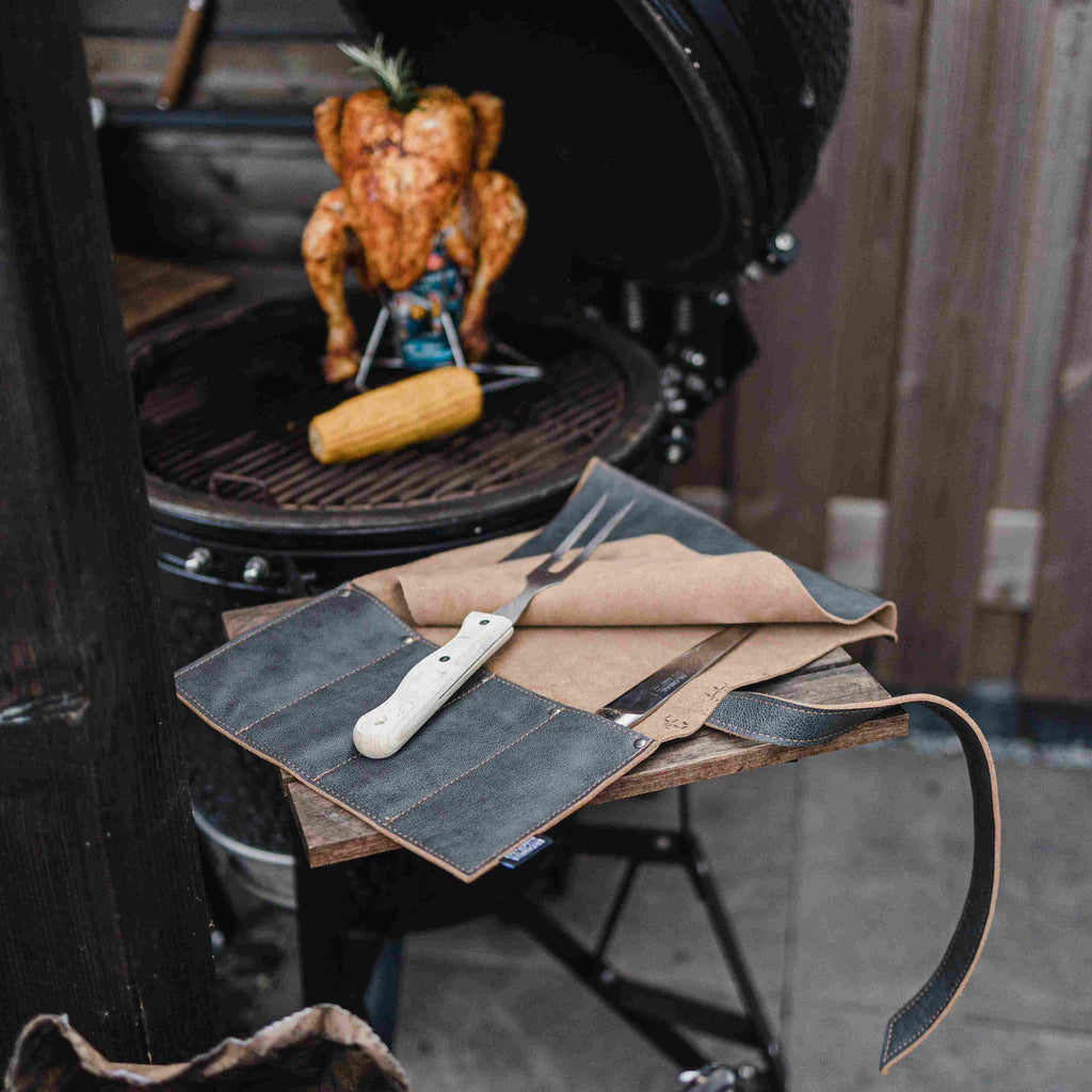 "The Premium Knife Pouch" 4 sloth Leather Knife Roll / BBQ Tool Roll